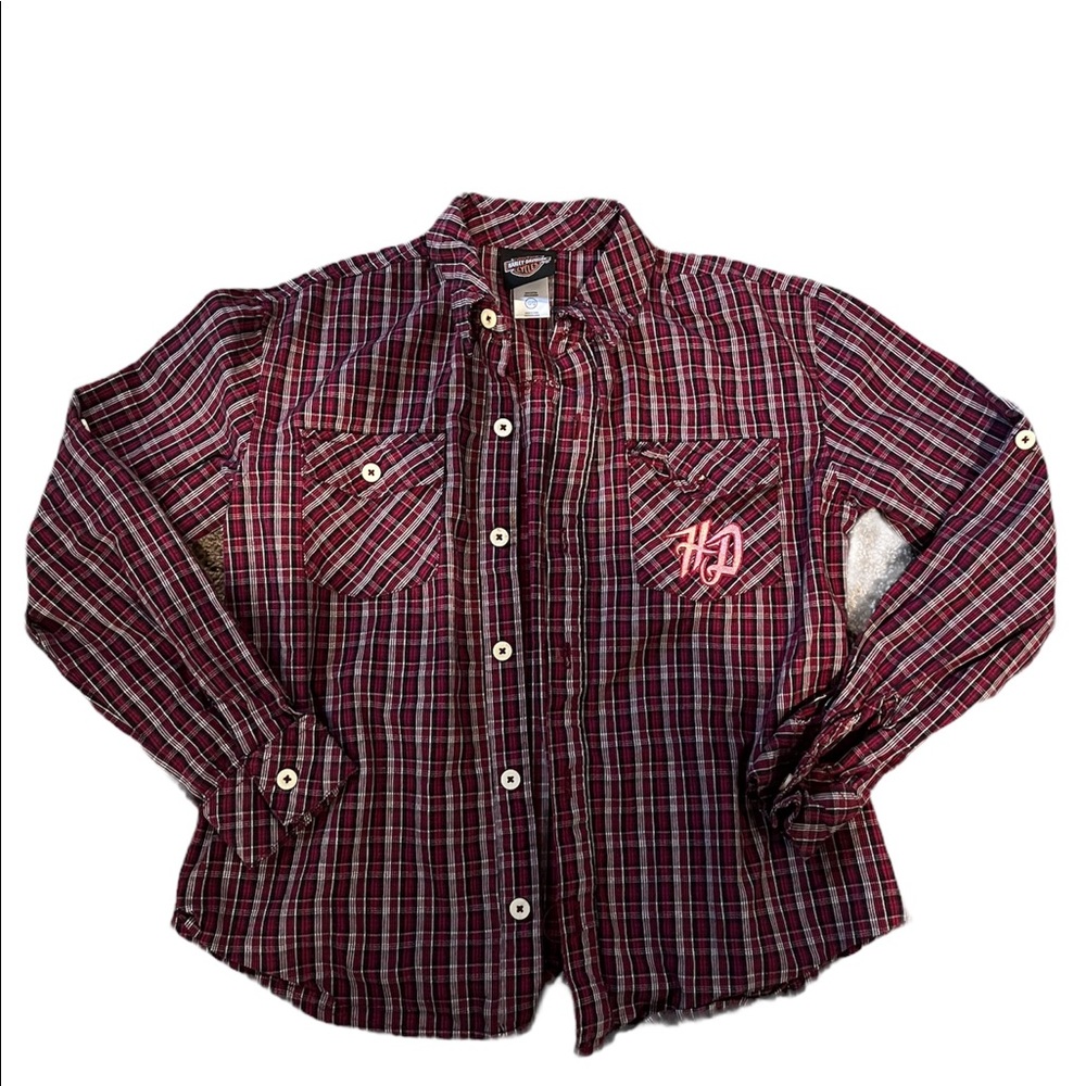 Girls Harley Davidson Long Sleeve Plaid Shirt Medium 10/12